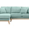 Canap & Fauteuil Miliboo Canap D'Angle | Canap D'Angle Gauche D Houssable Scandinave En Tissu Vert Lagon Et Bois Clair 3-4 Places Oslo