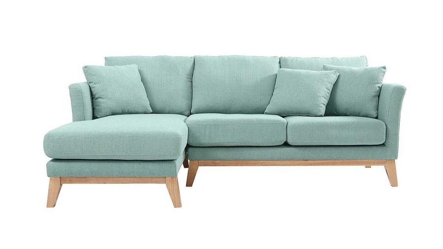 Canap & Fauteuil Miliboo Canap D'Angle | Canap D'Angle Gauche D Houssable Scandinave En Tissu Vert Lagon Et Bois Clair 3-4 Places Oslo