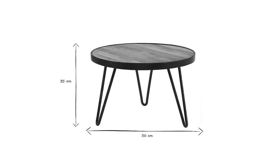 Table Miliboo | Table Basse Ronde Industrielle Bois Manguier Massif Et M Tal Noir D50 Cm Atelier