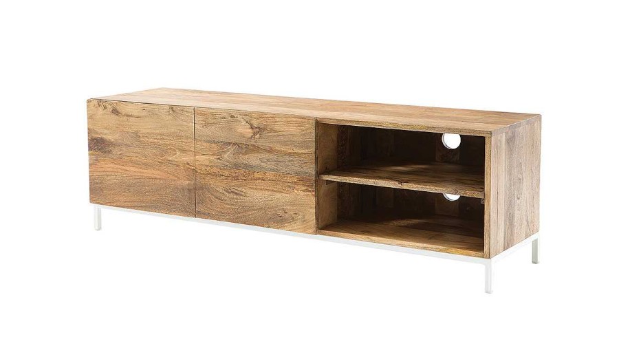 Rangement Miliboo Meuble Tv Design | Meuble Tv En Bois Manguier Massif Et M Tal Blanc 145Cm Boho