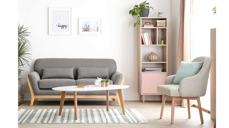 Canap & Fauteuil Miliboo Canap Design | Canap Scandinave 2 Places En Tissu Vert Lagon Et Bois Clair Yoko