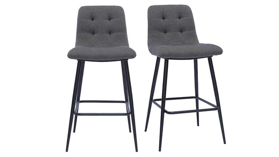 Chaise & Tabouret Miliboo Tabouret De Bar | Tabourets De Bar Design En Tissu Gris Et M Tal H65 Cm (Lot De 2) Escape