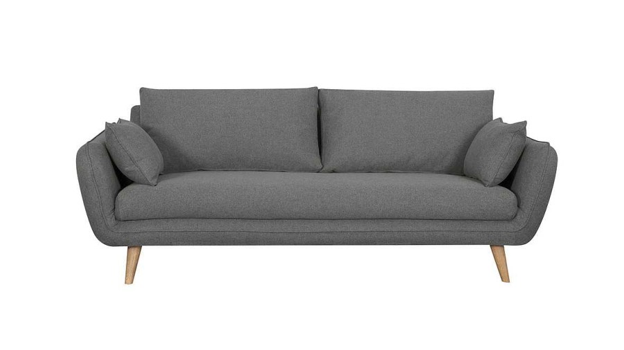 Canap & Fauteuil Miliboo Canap Design | Canap Scandinave 3 Places En Tissu Gris Anthracite Et Bois Clair Creep