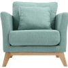 Canap & Fauteuil Miliboo Fauteuil Design | Fauteuil Scandinave D Houssable En Tissu Vert Lagon Et Bois Clair Oslo