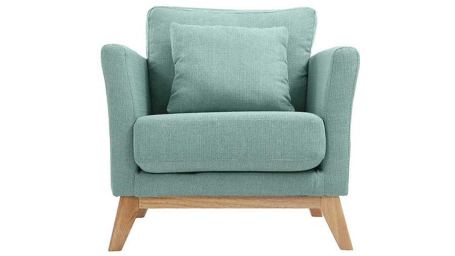 Canap & Fauteuil Miliboo Fauteuil Design | Fauteuil Scandinave D Houssable En Tissu Vert Lagon Et Bois Clair Oslo