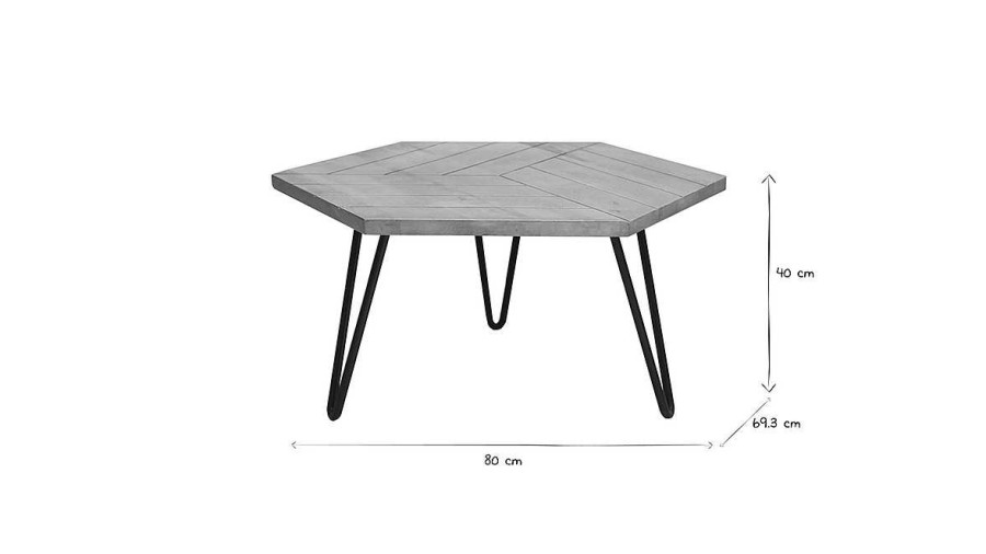 Table Miliboo | Table Basse Hexagonale Grav E Bois Manguier Massif Et M Tal Noir L80 Cm Vibes