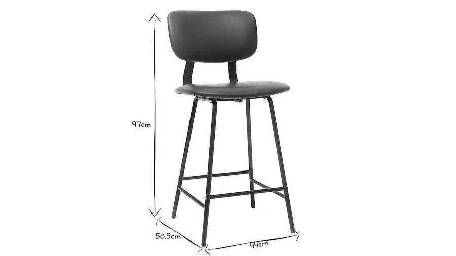 Chaise & Tabouret Miliboo Tabouret De Bar | Tabourets De Bar Vintage Noir Avec Pieds M Tal 65Cm (Lot De 2) Lab