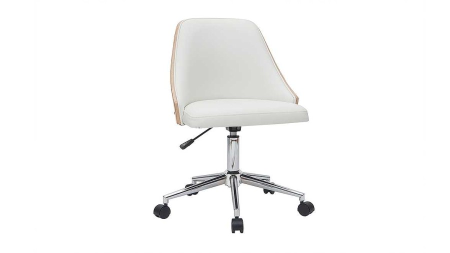 Chaise & Tabouret Miliboo | Chaise De Bureau Roulettes Design Blanc, Bois Clair Et Acier Chrom Quino