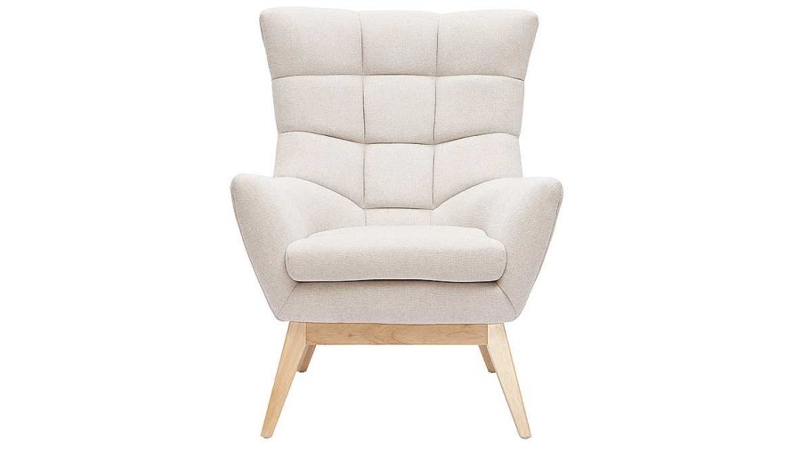 Canap & Fauteuil Miliboo Fauteuil Design | Fauteuil Scandinave En Tissu Effet Velours Textur Naturel Et Bois Clair Brody