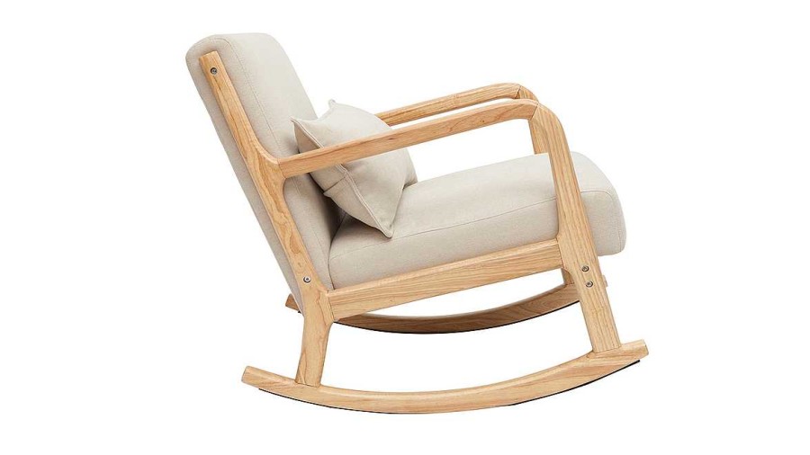 Canap & Fauteuil Miliboo Rocking Chair | Rocking Chair Scandinave En Tissu Effet Velours Beige Et Bois Clair Massif Derry