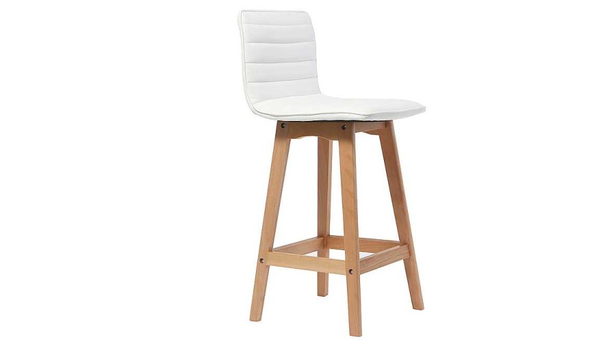 Chaise & Tabouret Miliboo Tabouret De Bar | Tabouret De Bar Design Bois Et Blanc 65 Cm (Lot De 2) Emma