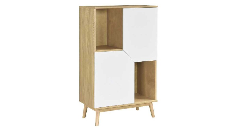 Rangement Miliboo | Buffet Haut Scandinave Bois Clair Et Blanc 2 Portes L70 Cm Talia