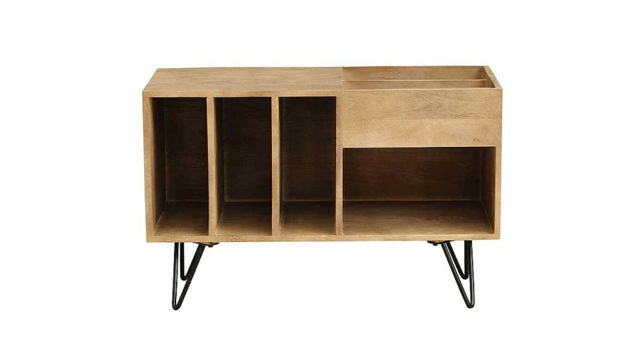 Rangement Miliboo | Buffet De Rangement Vinyles En Bois Manguier Massif Et M Tal L90 Cm Boogie