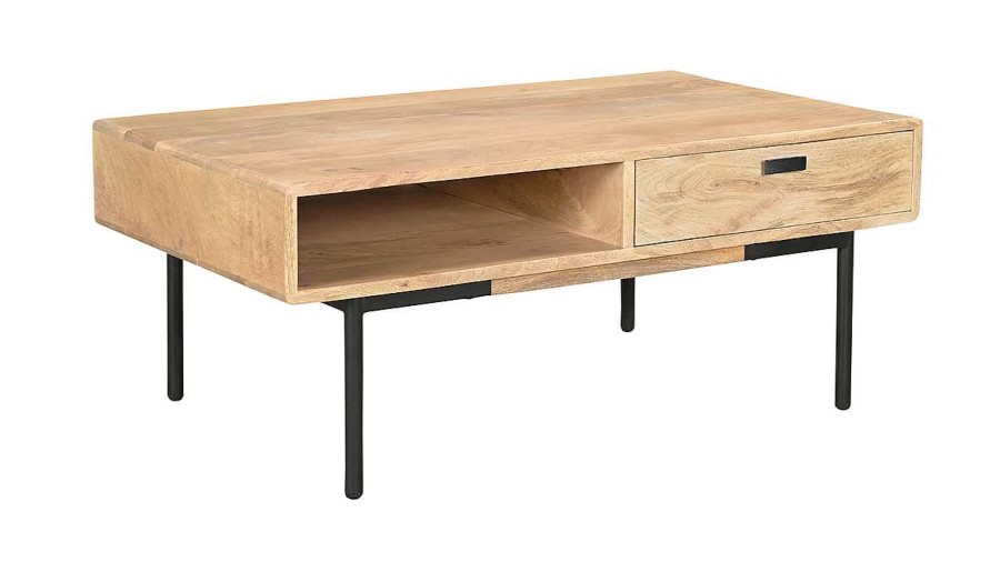 Table Miliboo | Table Basse Rectangulaire Avec Rangements 2 Tiroirs En Bois Manguier Massif Et M Tal Noir L100 Cm Jude