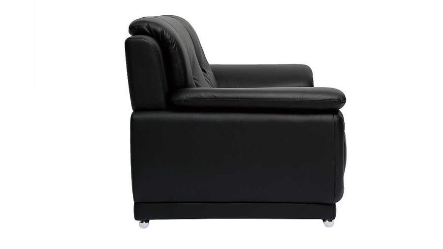 Canap & Fauteuil Miliboo Canap Cuir | Canap Design 2 Places En Cuir Noir Et Acier Chrom Tamara