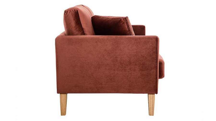 Canap & Fauteuil Miliboo Canap Design | Canap Scandinave D Houssable 2 Places En Tissu Velours Rouge Tomette Et Bois Clair Oslo