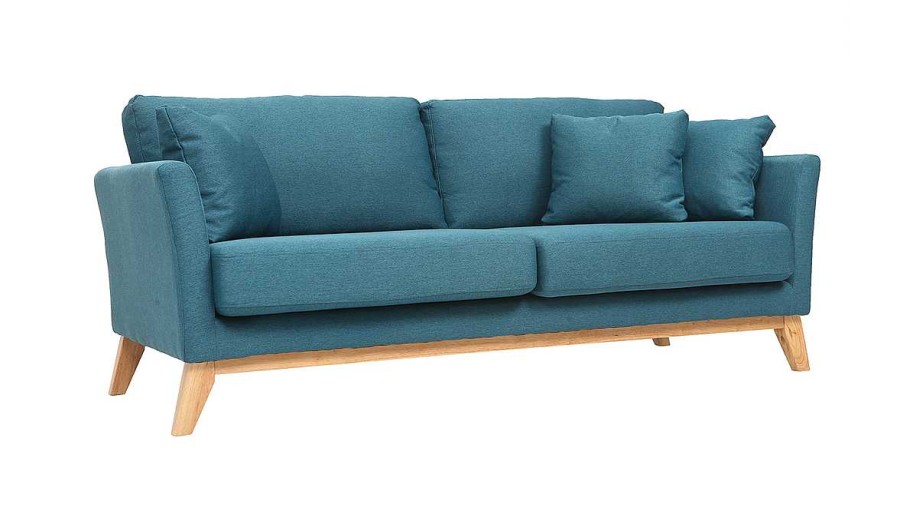 Canap & Fauteuil Miliboo Canap Design | Canap Scandinave D Houssable 3 Places En Tissu Bleu Canard Et Bois Clair Oslo