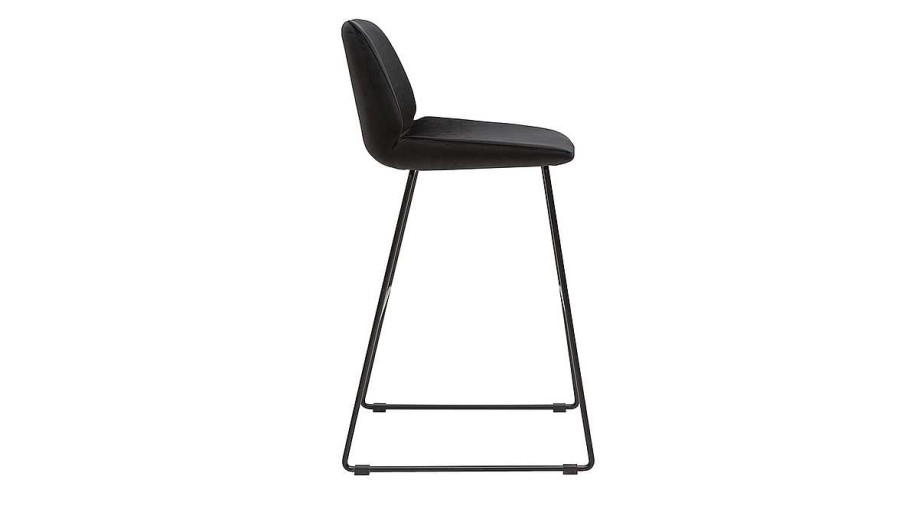 Chaise & Tabouret Miliboo Tabouret De Bar | Tabourets De Bar Fixes En Tissu Velours Noir Pieds M Tal Noir H65 (Lot De 2) Kaoly