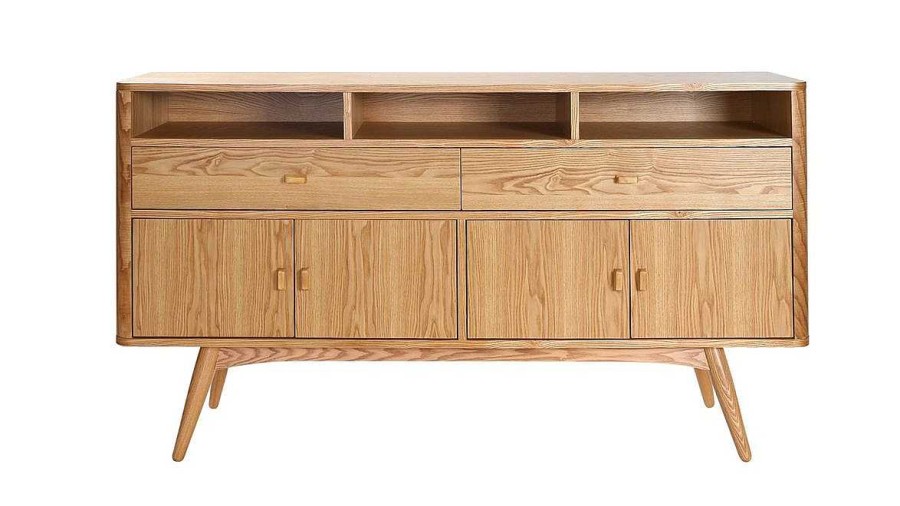 Rangement Miliboo | Buffet Vintage En Bois Clair 4 Portes 2 Tiroirs L160 Cm Nordeco