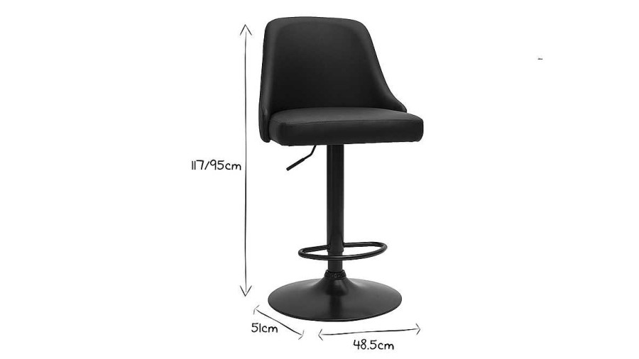 Chaise & Tabouret Miliboo Tabouret De Bar | Tabourets De Bar R Glables Polyur Thane Noir Et M Tal Noir (Lot De 2) Hasta