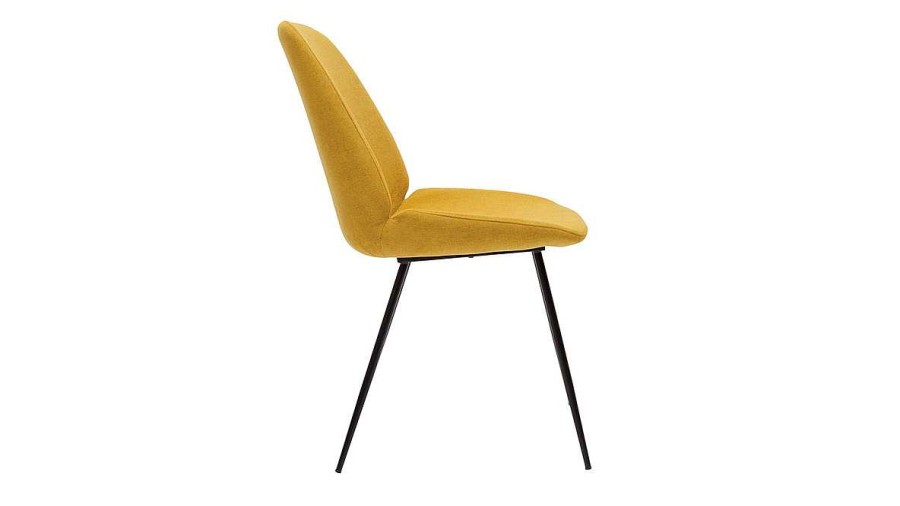 Chaise & Tabouret Miliboo Chaise Design | Chaises En Tissu Effet Velours Jaune Moutarde Et M Tal Noir (Lot De 2) Kaoly