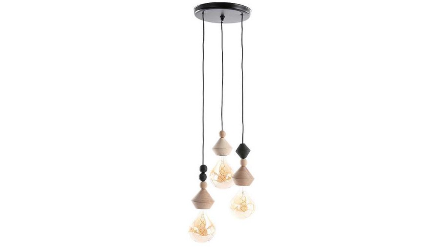 Luminaire Miliboo | Suspension Fils 3 Lampes Avec Perles En Bois Massif L34 Cm Akoya