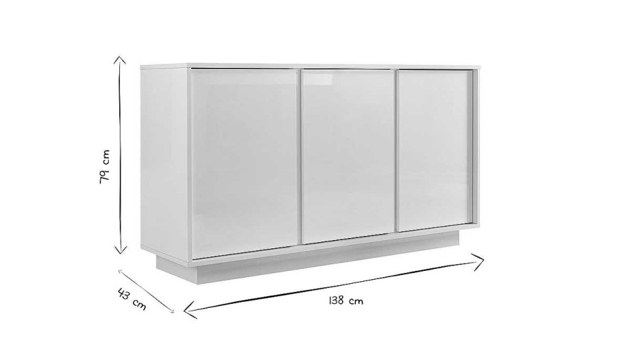 Rangement Miliboo | Buffet Design Blanc Laqu Brillant 3 Portes L138 Cm Como