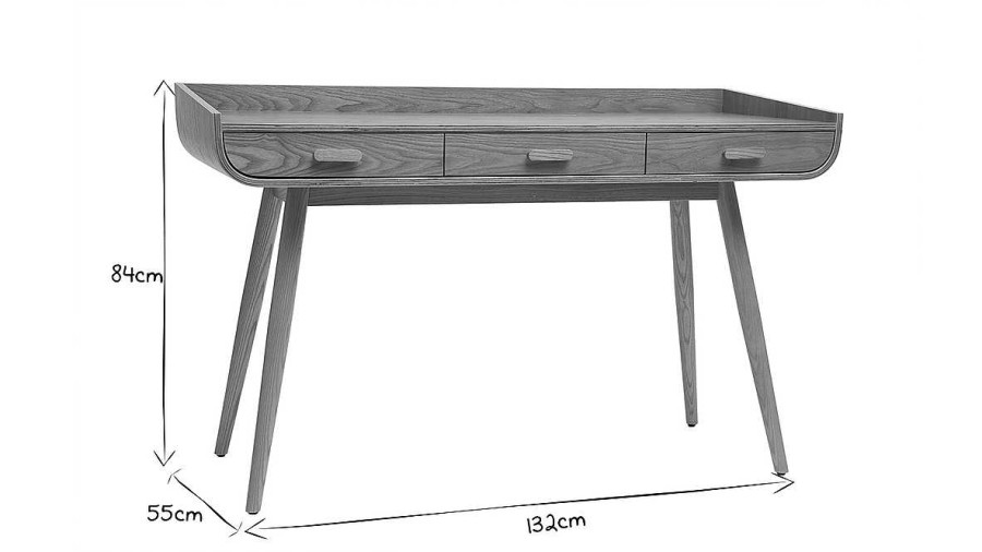 Bureau Miliboo Bureau Design | Bureau Avec Rangements 3 Tiroirs Scandinave Bois Clair L132 Cm Hallen