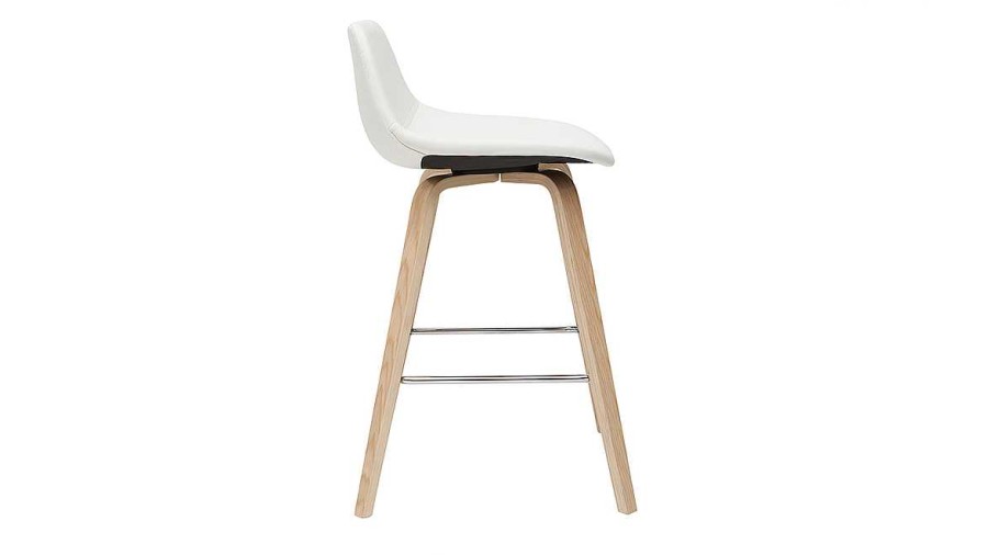 Chaise & Tabouret Miliboo Tabouret De Bar | Tabourets De Bar Design Blanc Et Bois Clair H65 Cm (Lot De 2) Nonie