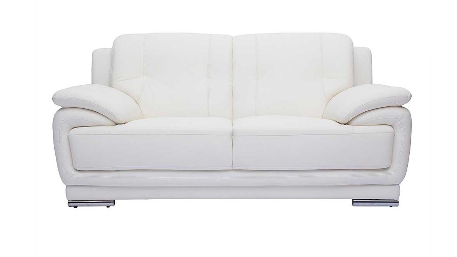 Canap & Fauteuil Miliboo Canap Cuir | Canap Design 2 Places En Cuir Blanc Et Acier Chrom Tamara