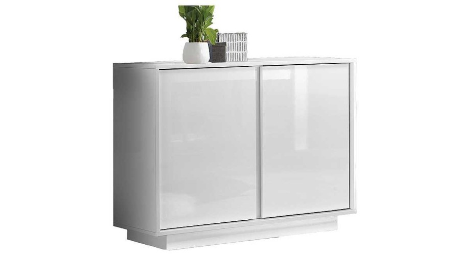 Rangement Miliboo | Buffet Design Blanc Laqu Brillant 2 Portes L92 Cm Como