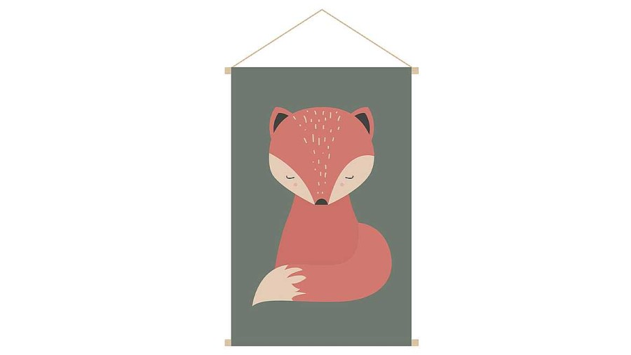 Enfant Miliboo | Kakemono Enfant Tableau En Toile Suspendue Illustration Renard L40 X H60 Cm Crafty