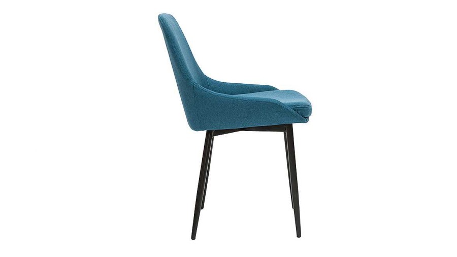 Chaise & Tabouret Miliboo Chaise Design | Chaises Design En Tissu Bleu Canard Et M Tal Noir (Lot De 2) Holo