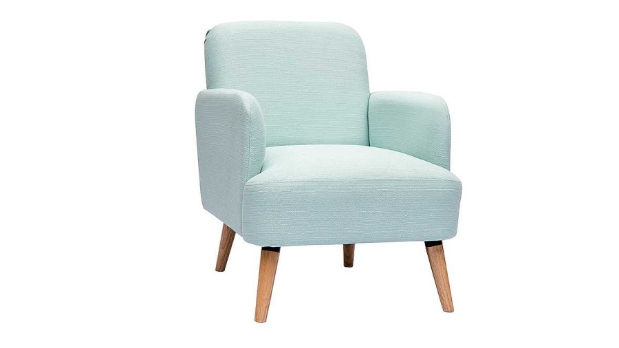 Canap & Fauteuil Miliboo Fauteuil Design | Fauteuil Scandinave En Tissu Menthe L'Eau Et Bois Clair Isko