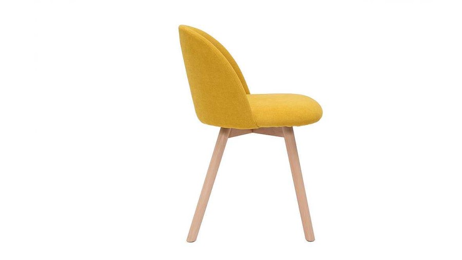 Chaise & Tabouret Miliboo Chaise Design | Chaises Scandinaves En Tissu Effet Velours Jaune Moutarde Et Bois Clair Massif (Lot De 2) Celeste