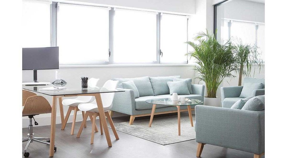 Canap & Fauteuil Miliboo Canap Design | Canap Scandinave D Houssable 3 Places En Tissu Vert Lagon Et Bois Clair Oslo