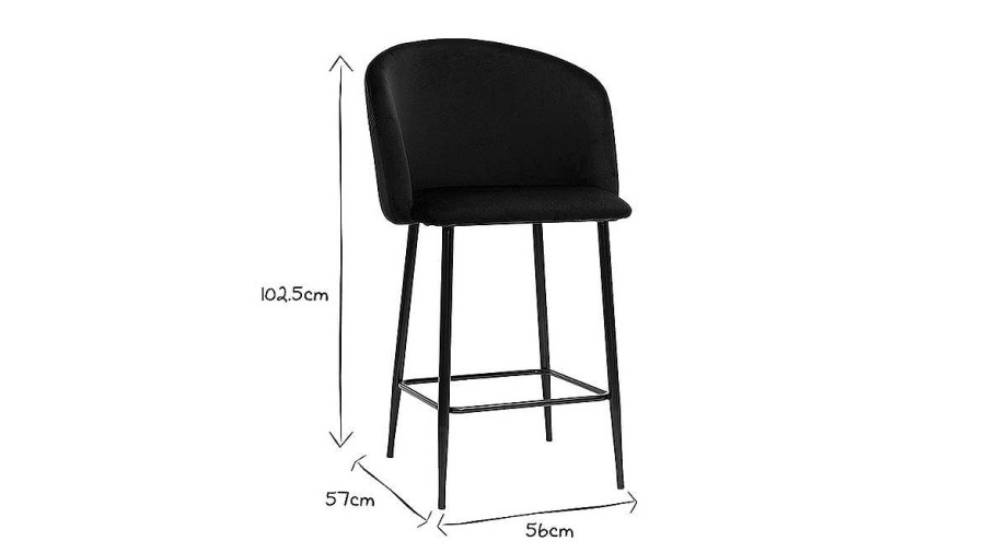 Chaise & Tabouret Miliboo Tabouret De Bar | Tabouret De Bar Design En Velours Noir H68 Cm Vanity