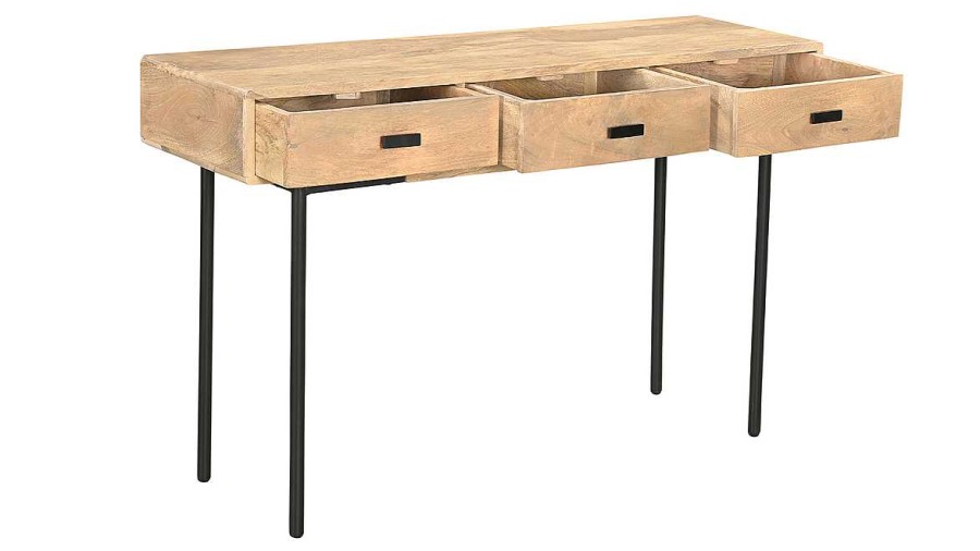 Table Miliboo | Console Avec Rangements 3 Tiroirs En Bois Manguier Massif Et M Tal Noir L120 Cm Jude