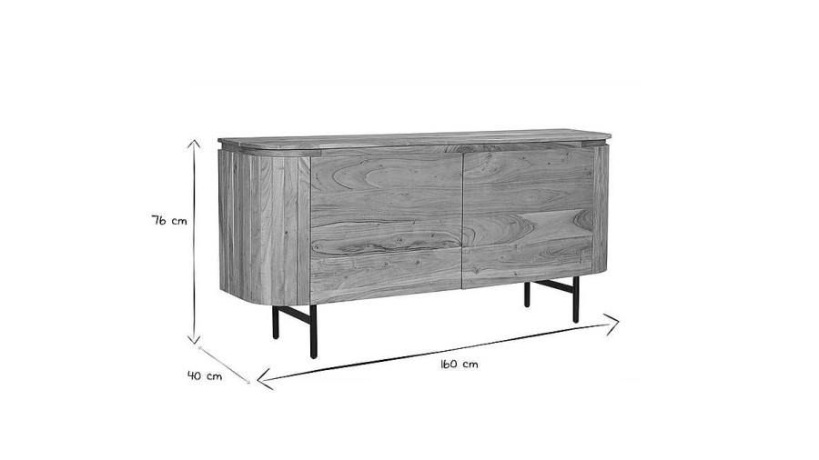 Rangement Miliboo | Buffet En Bois Massif Et M Tal Noir 2 Portes L160 Cm Napoli