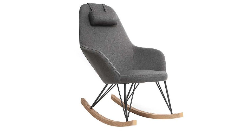 Canap & Fauteuil Miliboo Rocking Chair | Rocking Chair Scandinave En Tissu Gris Fonc , M Tal Noir Et Bois Clair Jhene