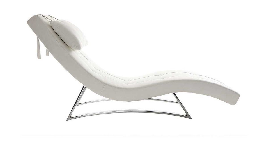 Canap & Fauteuil Miliboo Fauteuil Relax | Chaise Longue Design Blanc Et Acier Chrom Monaco