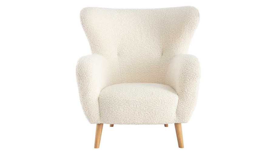 Canap & Fauteuil Miliboo Fauteuil Design | Fauteuil Scandinave En Tissu Effet Peau De Mouton Blanc Et Bois Clair Koro