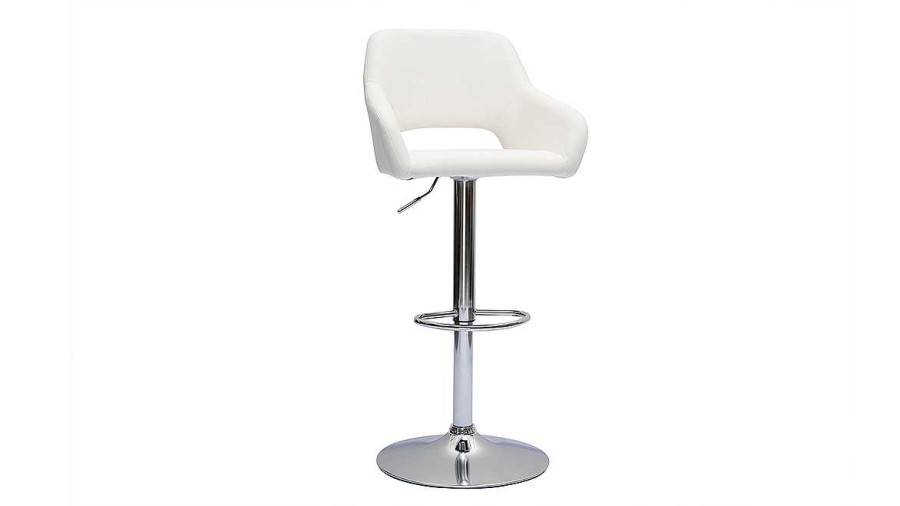 Chaise & Tabouret Miliboo Tabouret De Bar | Tabourets De Bar R Glables Blanc Et Acier Chrom (Lot De 2) Laurette