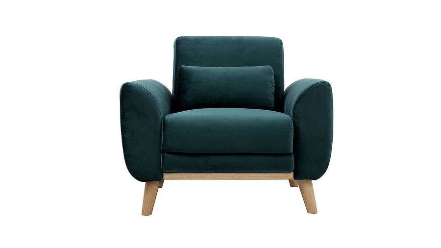 Canap & Fauteuil Miliboo Fauteuil Design | Fauteuil Scandinave En Tissu Velours Bleu P Trole Et Bois Clair Ektor