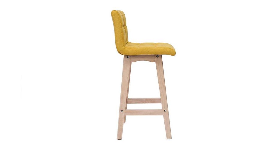 Chaise & Tabouret Miliboo Tabouret De Bar | Tabourets De Bar En Tissu Effet Velours Jaune Moutarde Et Bois Clair H65 Cm (Lot De 2) Klaris