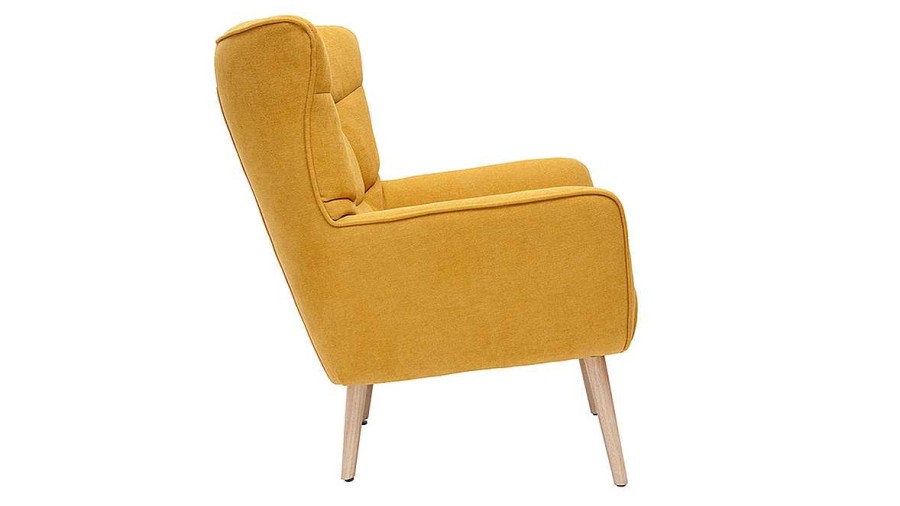 Canap & Fauteuil Miliboo Fauteuil Design | Fauteuil Scandinave En Tissu Effet Velours Jaune Moutarde Et Bois Clair Avery