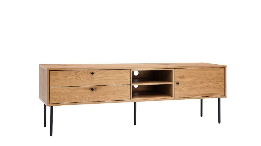 Rangement Miliboo Meuble Tv Design | Meuble Tv Finition En Bois Clair Ch Ne Et M Tal Noir L160 Cm Pernelle