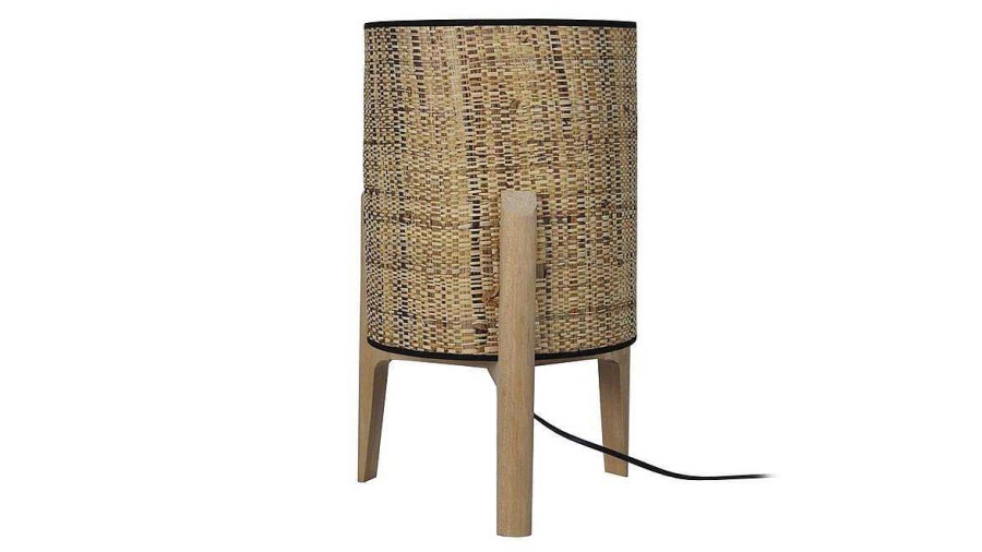 Luminaire Miliboo | Lampe Poser Avec Abat-Jour En Jute Et Pied En Bois H45 Cm Alpha