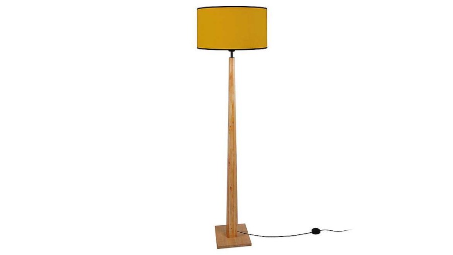 Luminaire Miliboo | Lampadaire Avec Abat-Jour En Tissu Jaune Moutarde Et Bois Clair Massif H162 Cm Nidra