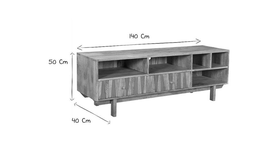 Rangement Miliboo Meuble Tv Design | Meuble Tv Design En Bois Manguier Massif Et Laiton L140 Cm Zaika